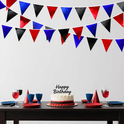 Navy Blue Red Black Party Decorations Metallic Fabric Triangle Pennant Banner - Image 6