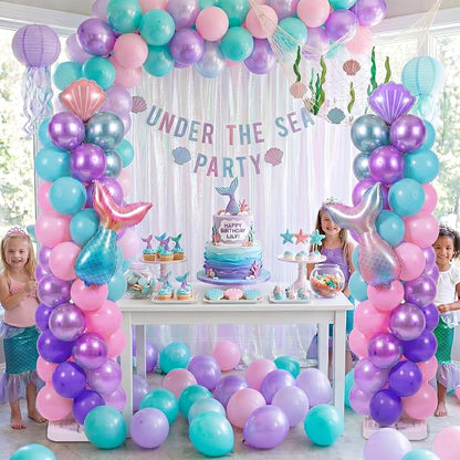 Skylety 2 Sets Mermaid Balloon Column Stand Kit Adjustable Mermaid Purple Pink - Image 5