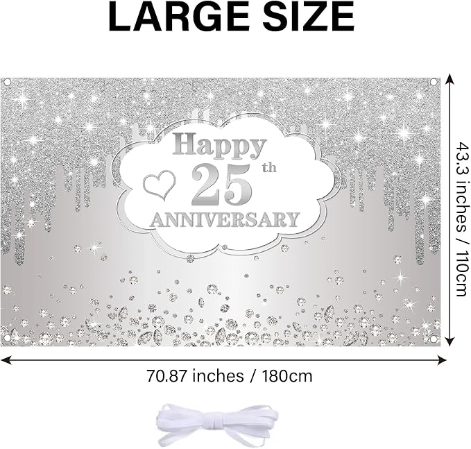 25th Wedding Anniversary Banner Decorations, 72.8x43.3 inches - Image 5