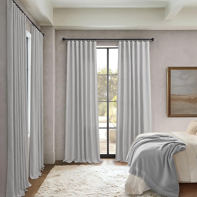 Long Grey Curtains 108 Inches for Living Room Set of 2 Panels Rod Pocket Back - Image 6