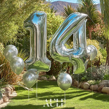 AULE 40 Inch Silver 4 Balloon Number Foil 0-9 Birthday Big Numbers | Birthday - Image 3