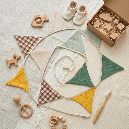 2Pcs Triangle Bunting Flag No-DIY Cotton Fabric Garland Reusable Party Banner - Image 2