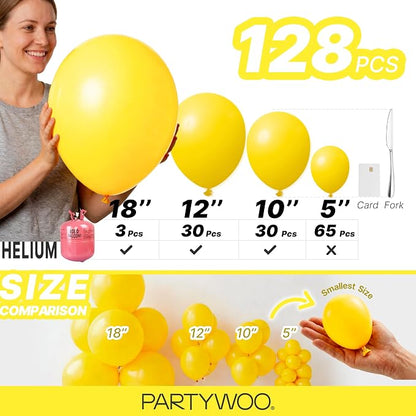 PartyWoo Yellow Balloons 128pcs Different Sizes of 18 12 10 5 Inch Matte Yellow - Image 6