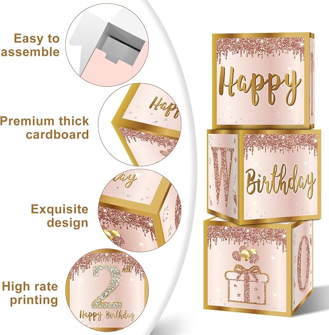 Guiruiy 3Pcs 2nd Birthday Decorations Balloon Gift Boxes - Image 3