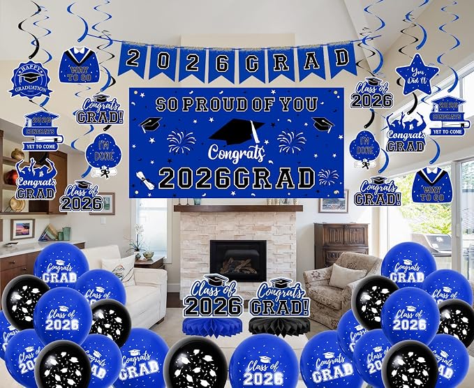 59Pcs Graduation Decorations 2026 Backdrop Balloons Banner Centerpiece Hanging - Image 5