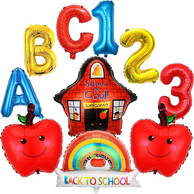 10 PCS Welcome Back To School Balloons, Colorful House Sun, Apples Balloons by Wclliuchi