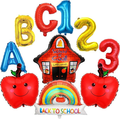 10 PCS Welcome Back To School Balloons, Colorful House Sun, Apples Balloons by Wclliuchi