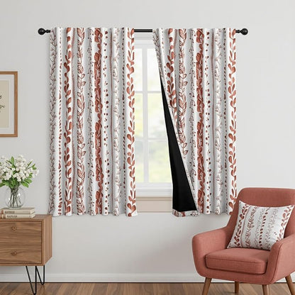Boho Terracotta Blackout Curtains 63 Inches Long 2 Panels by MEETSKY