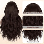 NAYOO Long Dark Brown Wavy Wig for Women 26 Inch Middle Part Lace Hairline Curly Wavy Wig Natural Looking Synthetic Heat Resistant Fiber for Daily Party Use