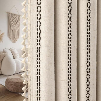 Beige 100% Boho Blackout Curtains 84 Inch 2 Panels - Image 8