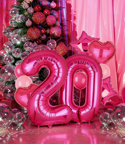 40 Inch Number Balloon Hot Pink 20 Set Pink Theme 20th Birthday Decor 10Pcs | - Image 4