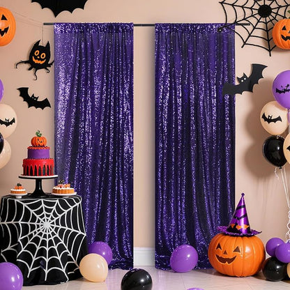 Poise3EHome 2ft x 8ft Purple Sequin Photography Backdrop Curtain 2 Panels - Image 5