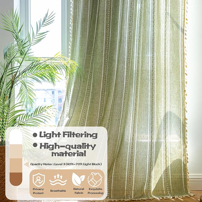 Sutuo Home Boho Curtain for Bedroom Living Room Nursery, Semi-Blackout French - Image 2