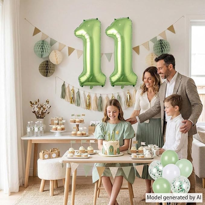 Light Green Number 11 Balloon 40 Inch, Glossy Foil Twin Digit Party Supplies | - Image 2