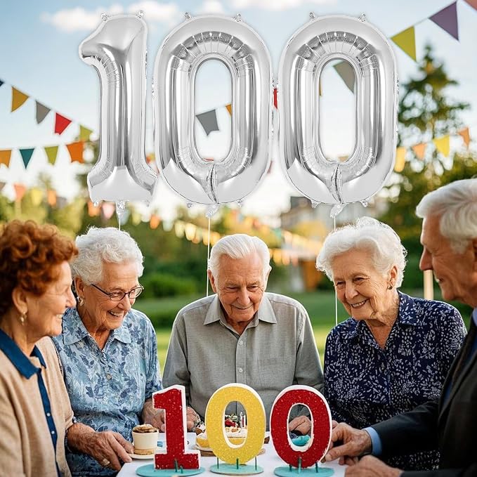 Silver Number 100 Balloon, 40 Inch Foil Helium Number Balloons, 100th Birthday - Image 7