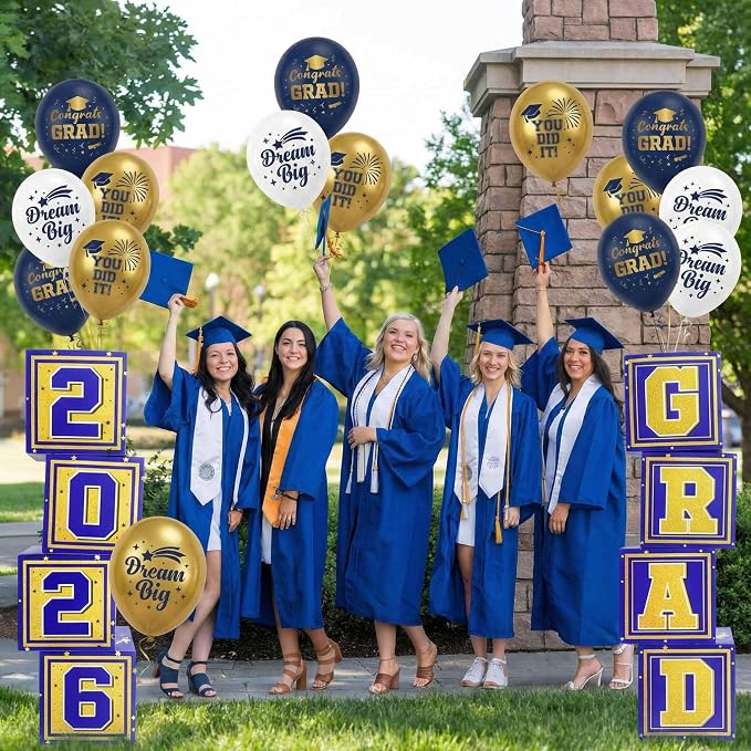 Graduation Decorations 2026 Navy Blue and Gold Balloon Boxes, Class of 2026 - Image 9