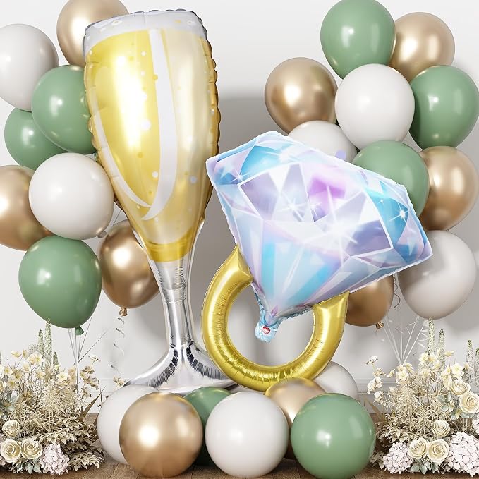 Sage Green White Gold Balloons - Image 3
