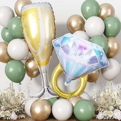 Sage Green White Gold Balloons - Image 3