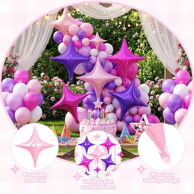 Pink Purple Star Balloons, 26 Inch and 10 Inch Pink Stars Shaped Balloon - Image 3