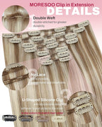 Moresoo Clip in Hair Extensions Light Brown with Platinum Blonde Hair Extensions Clip ins Long And Straight Brown Brown with Blonde to Add Highlights 135g/7pcs 18inch