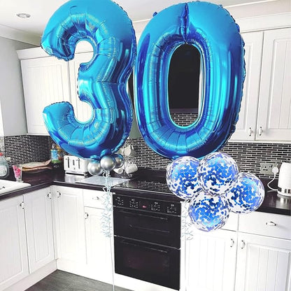 13th Birthday Balloons for Boys, 40 Inch Blue Foil Number 10 Balloons - Image 7
