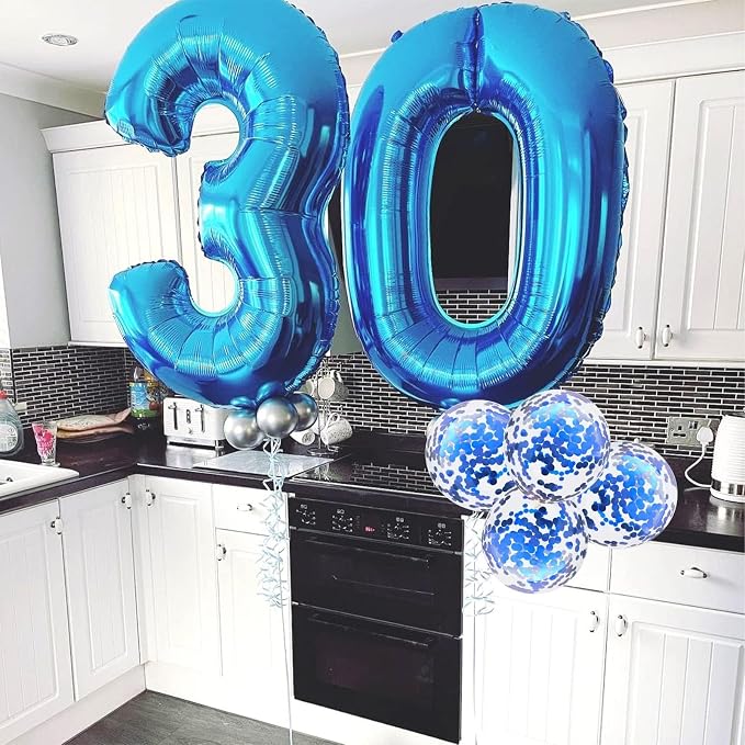 60th Birthday Balloons for Men, 40 Inch Giant Blue Foil Number 60 Balloons - Image 7