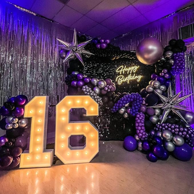Purple Black Balloons Set, Metallic Black Silver Purple Confetti Balloons Latex - Image 4