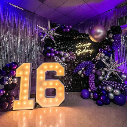 Purple Black Balloons Set, Metallic Black Silver Purple Confetti Balloons Latex - Image 4