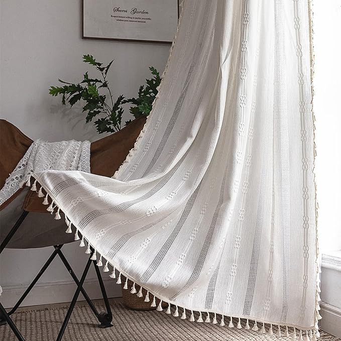 Sutuo Home White Boho Curtains 63 Inches Long by SutuoHome