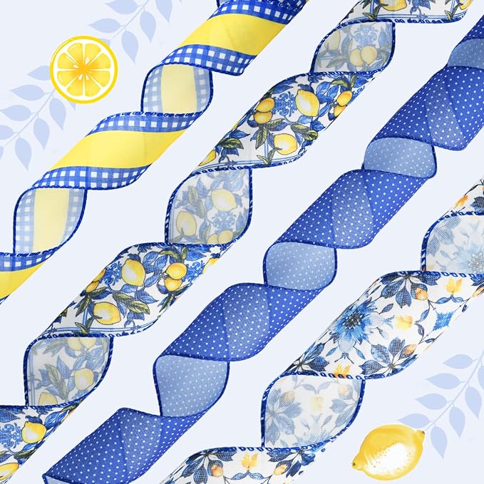 4 Rolls Lemon Wired Edge Ribbon - Image 6