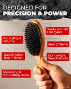 Bossman Men's Boar and Nylon Bristle Hair and Beard Brush - Detangling & Straightening Wooden Oval Wet Brush - Ergonomic Bamboo Design