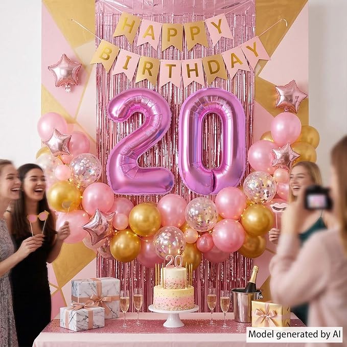 Pink Number 20 Balloon 40 Inch, Shiny Foil Double Digit Party Supplies | - Image 6