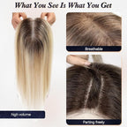 starluck Hair Toppers for Women Real Human Hair With Bangs, 100% Remy HumanHair Toppers for Women Hand-woven with Thinning,Cover Gray Roots,Adds Volume,Ombre Blonde