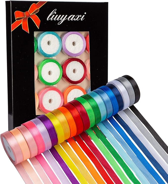 LIUYAXI 3/8 Inch Satin Ribbon Set – 20 Rolls Rainbow Ribbon, 5 Yards Each by LIUYAXI