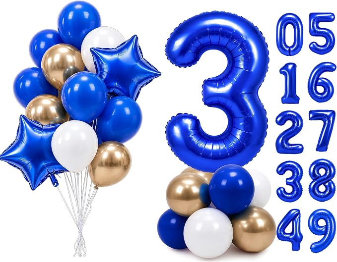 PartyWoo Number Balloons 40 Inch Blue Number 3 Kit by PartyWoo