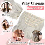 KooKaStyle Clip in Synthetic Hair Extensions Long Wavy 4PCS Thick Hairpieces Silver Grey Blonde Fiber Double Weft Natural Hair Extensions 20 Inch for Women