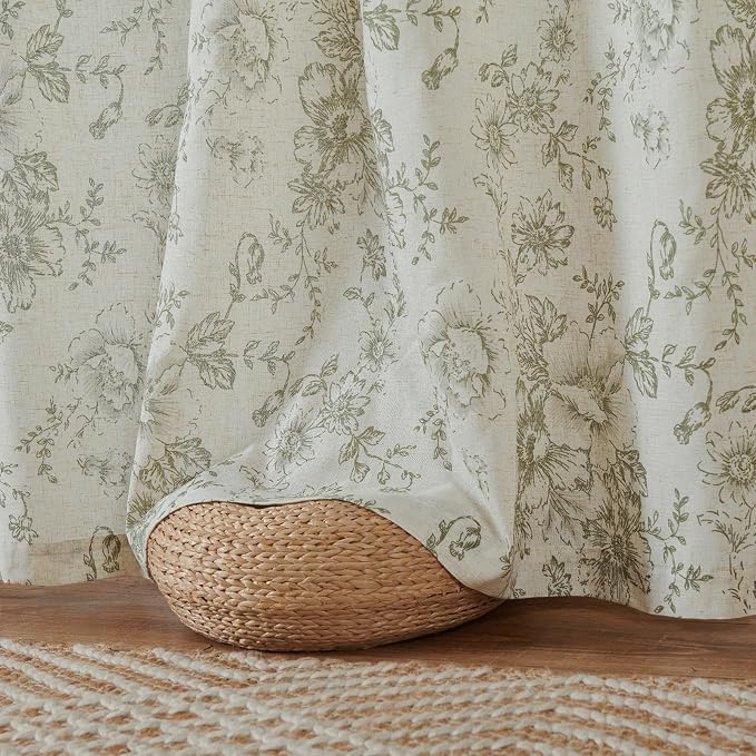 jinchan Floral Linen Curtains Lined 108 Inch Farmhouse Back Tab 2 Panels | - Image 8