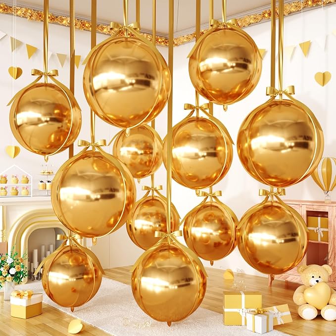 Gold Round Foil Balloons, Hanging Ceiling Balloons by FEYG