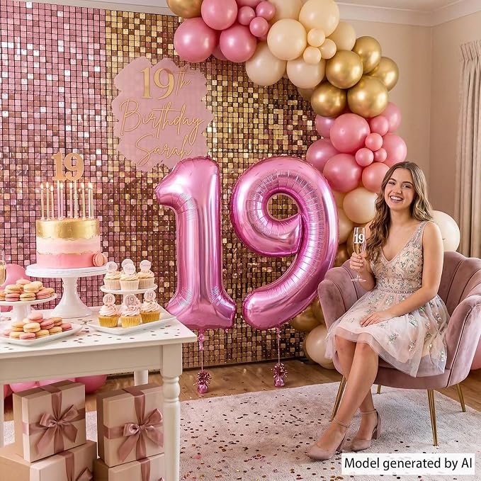 Pink Number 19 Balloon 40 Inch, Sleek Foil Numeral - Image 6