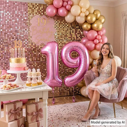 Pink Number 19 Balloon 40 Inch, Sleek Foil Numeral - Image 6