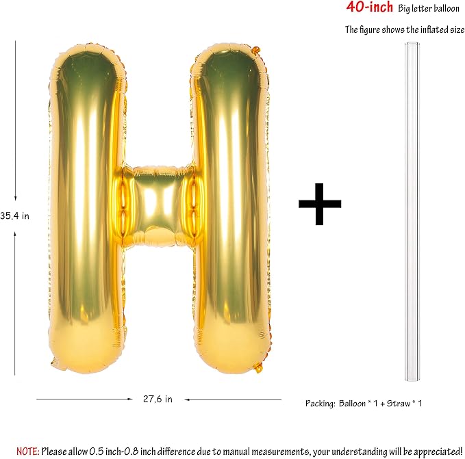 Letter Balloons 40 Inch Giant Jumbo Helium Foil Mylar Gold H | - Image 2