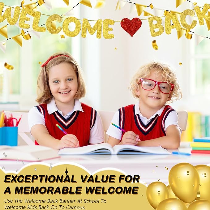 Fulmoon Pre Strung Welcome Back Glitter Banner First Day of School Party - Image 7