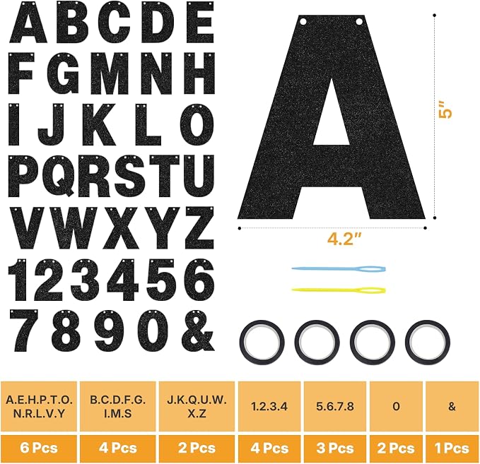 DIY Glitter Letter Banner Kit, A-Z Letters & Numbers, - Image 2