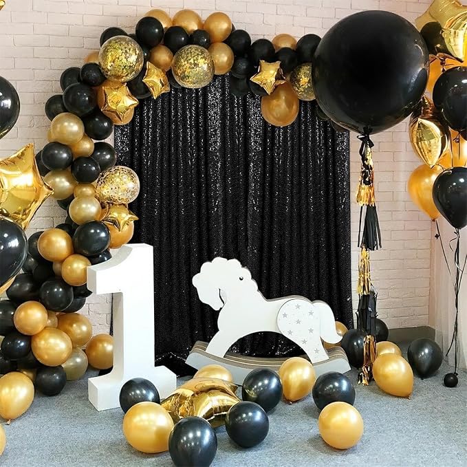 Black Sequin Backdrop Curtains, 2 Panels 4FTx8FT Black Curtain Backdrop Glitter - Image 5