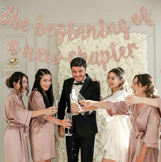 BEISHIDA Rose Gold Pre-Strung Glitter The Beginning of A New Chapter Banner | - Image 5