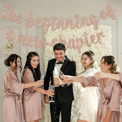 BEISHIDA Rose Gold Pre-Strung Glitter The Beginning of A New Chapter Banner | - Image 5