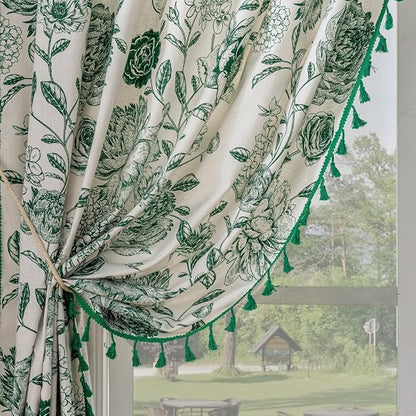 F-CHU Green Floral Farmhouse Curtains Living Room Drapes 84 Inch Length Cotton by F-CHU