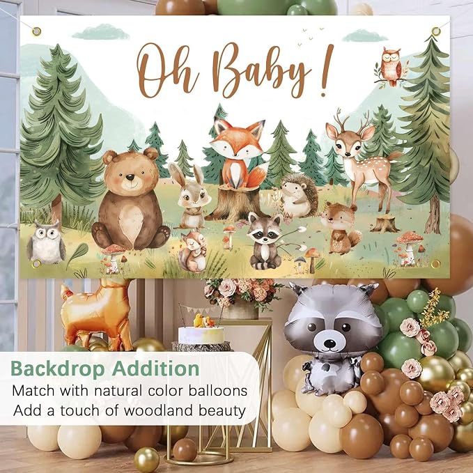 Woodland Baby Shower Decorations Backdrop Banner | Large Size 3Ft x 5Ft - Image 4