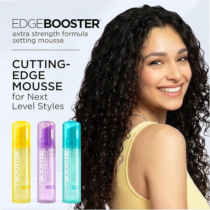 Style Factor EDGE BOOSTER Extra Strength Setting Mousse – Frizz Control, Extra Volume, and Conditioning – 6.4oz Citrine Mousse for Curly Hair