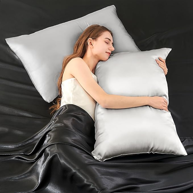 INFIIXSO Mulberry Silk Pillow Cases King Size Set of 2, Silk Pillowcase with Hidden Zipper 20"x36", Extraordinary Smooth and Soft Pillow Case for Hair and Skin(Light Grey, 2 Pack)